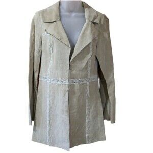 Arden B Vintage Leather Crochet Patchwork Jacket Bohemian LG